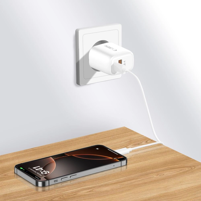 Tech-Protect NCA30 USB-A, USB-C Network Charger PD 30W / QC3.0 + Lightning Cable White