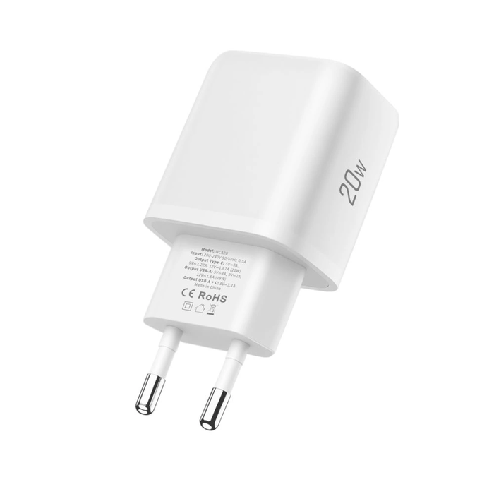 Tech-Protect NCA20 USB-A, USB-C Network Charger PD 20W / QC3.0 + Lightning Cable White