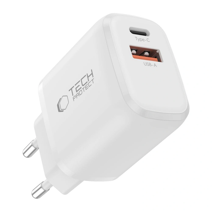 Tech-Protect NCA20 USB-A, USB-C Network Charger PD 20W / QC3.0 + USB-C Cable White