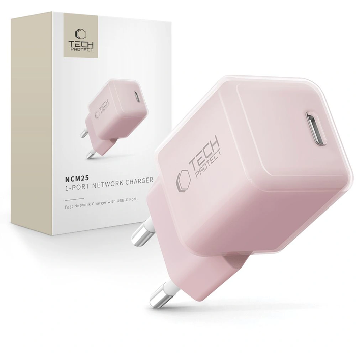 Tech-Protect NCM25 USB-C Network Charger PD 25W Baby Pink