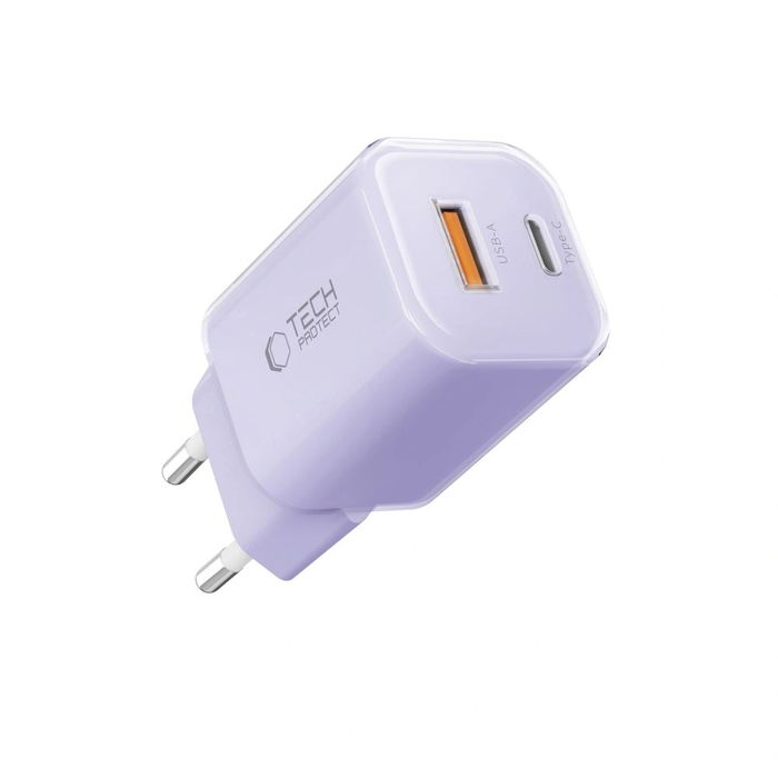 Tech-Protect NCM33 USB-A, USB-C Network Charger PD 33W / QC3.0 Baby Purple
