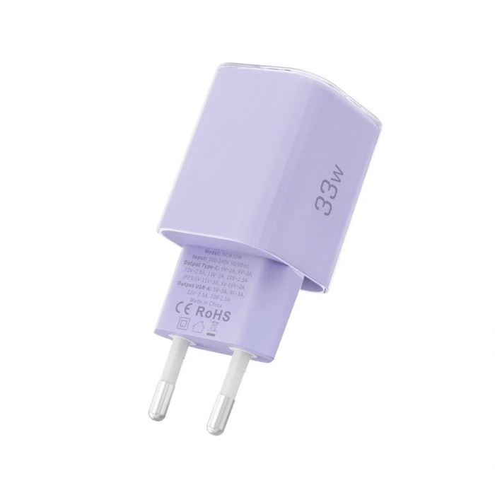 Tech-Protect NCM33 USB-A, USB-C Network Charger PD 33W / QC3.0 Baby Purple