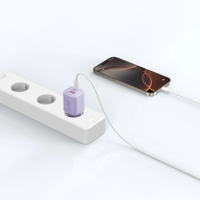 Tech-Protect NCM33 USB-A, USB-C Network Charger PD 33W / QC3.0 Baby Purple