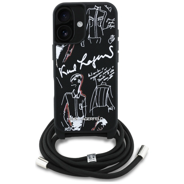 Karl Lagerfeld Crossbody Grained Pattern & Logo Apple iPhone 16 black