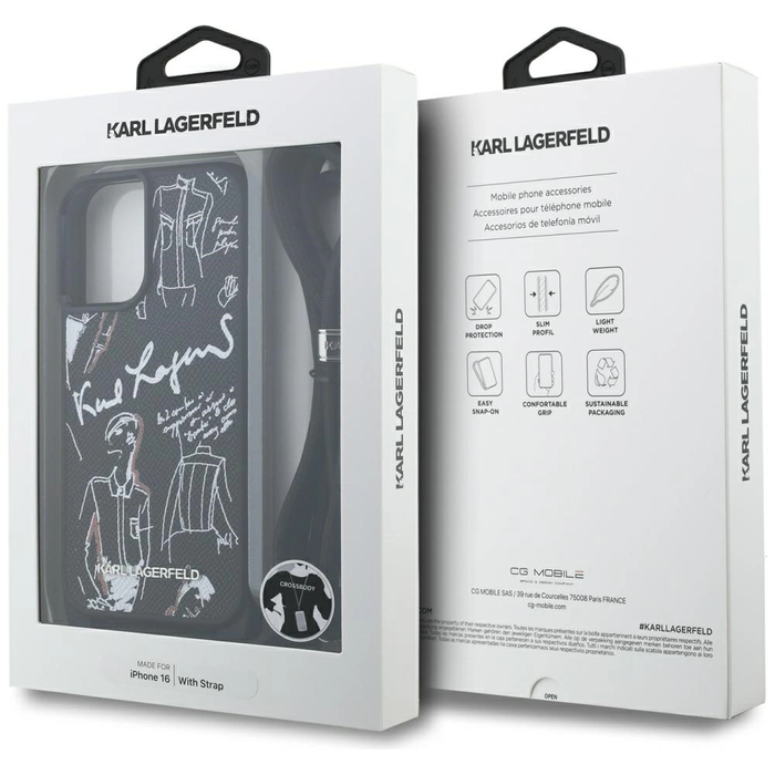 Karl Lagerfeld Crossbody Grained Pattern & Logo Apple iPhone 16 black