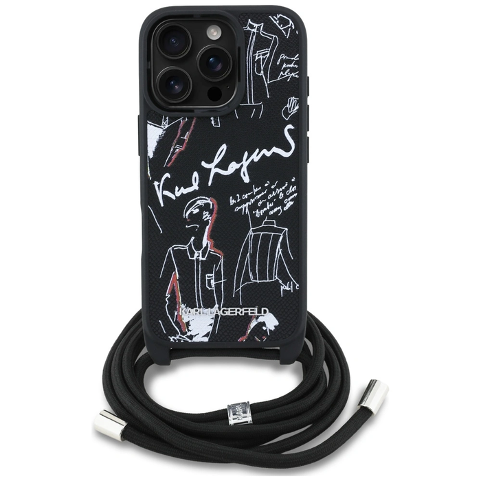 Karl Lagerfeld Crossbody Grained Pattern & Logo Apple iPhone 16 Pro Max black