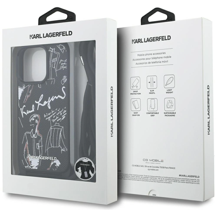 Karl Lagerfeld Crossbody Grained Pattern & Logo Apple iPhone 16 Pro Max black