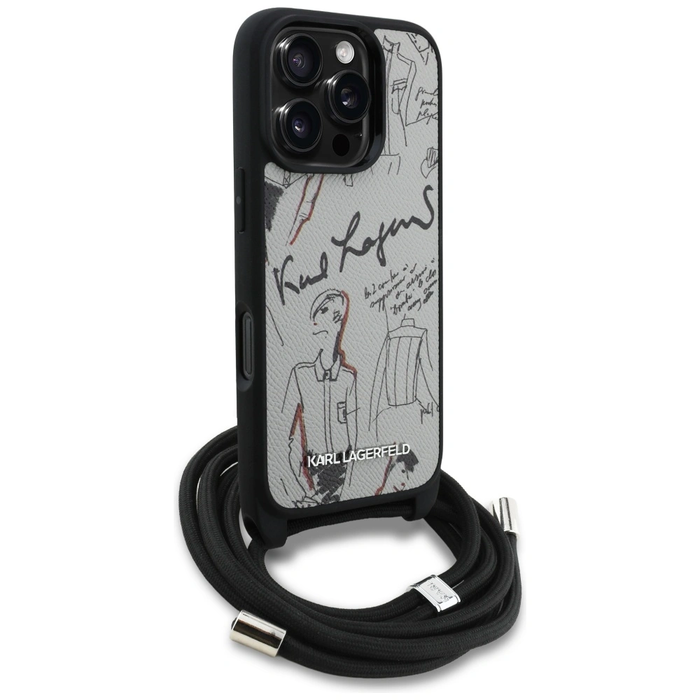 Karl Lagerfeld Crossbody Grained Pattern & Logo Apple iPhone 16 Pro Max grey