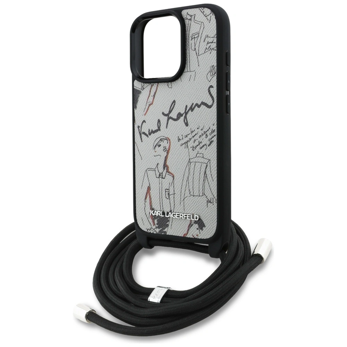 Karl Lagerfeld Crossbody Grained Pattern & Logo Apple iPhone 16 Pro Max grey