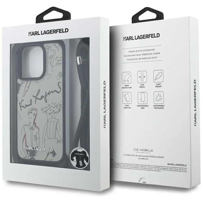 Karl Lagerfeld Crossbody Grained Pattern & Logo Apple iPhone 16 Pro Max grey