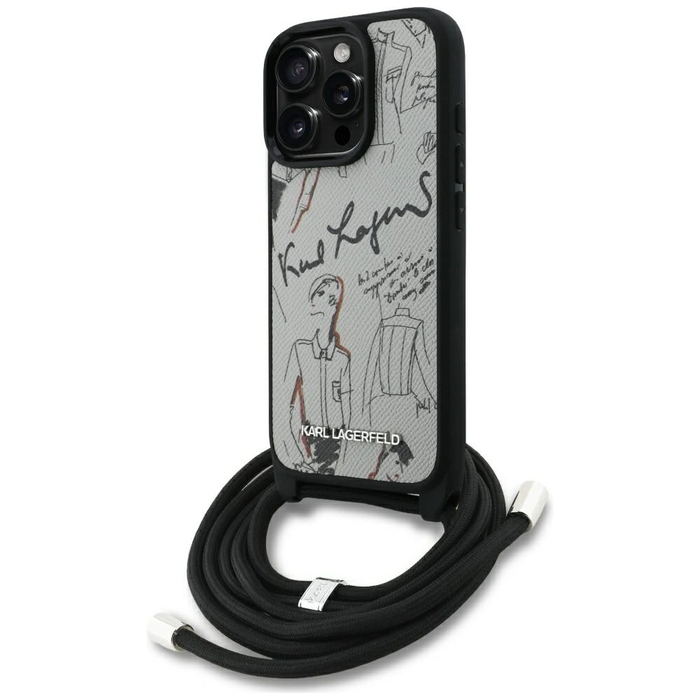 Karl Lagerfeld Crossbody Grained Pattern & Logo Apple iPhone 16 Pro grey