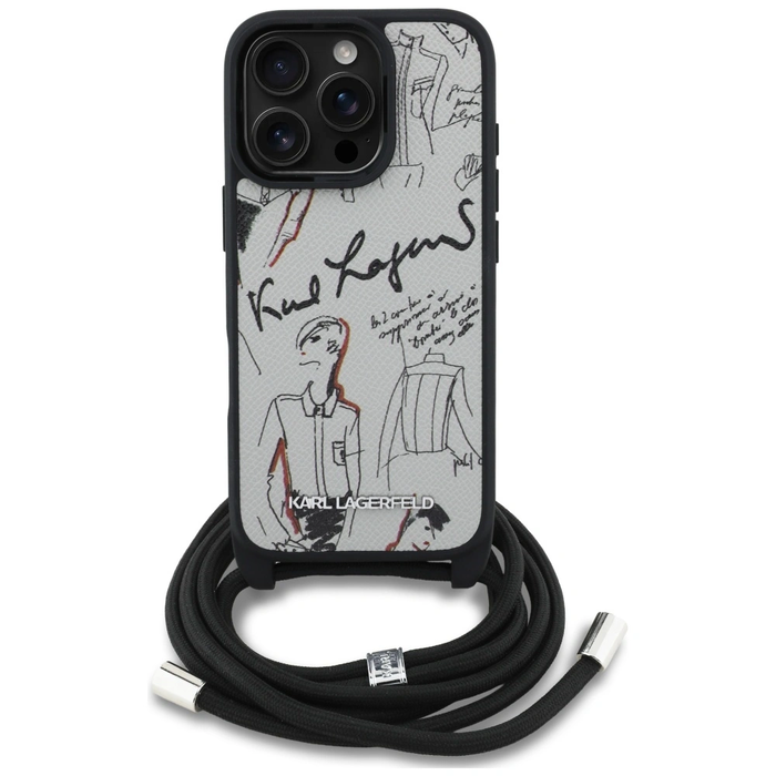 Karl Lagerfeld Crossbody Grained Pattern & Logo Apple iPhone 16 Pro grey