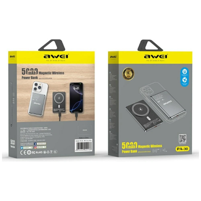 AWEI PA-30 5000mAh 20W Powerbank MagSafe grey