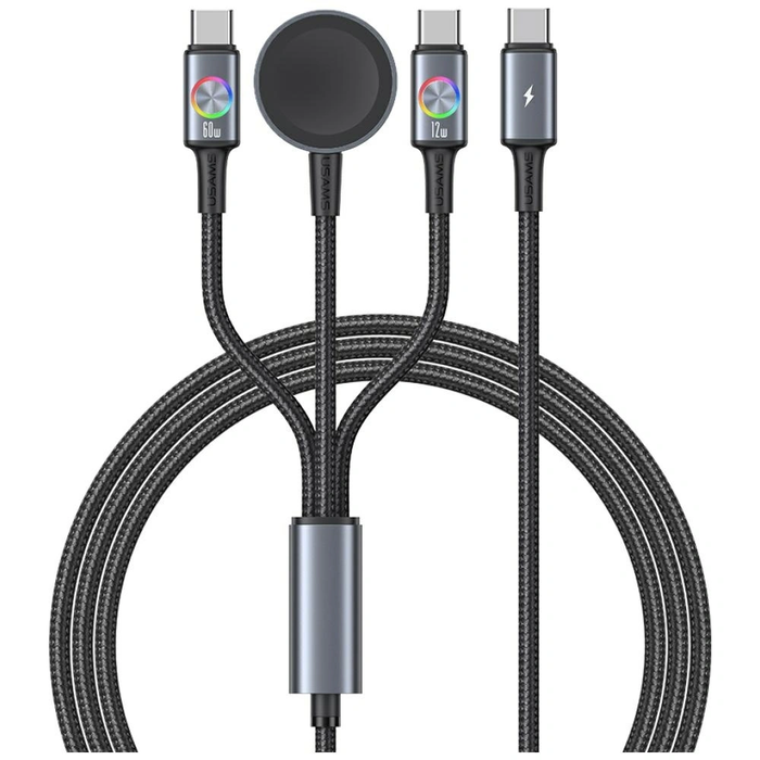 USAMS Huan Series SJ754 3-in-1 72W USB-C / USB-C cable 60W, USB-C 12W + watch charger 2.5W tarnish