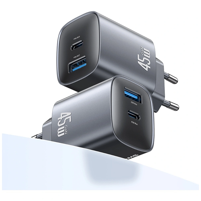 USAMS CC290 T66 45W GaN USB-A, USB-C wall charger silver