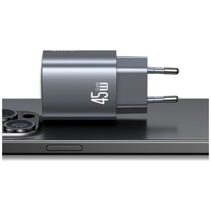USAMS CC290 T66 45W GaN USB-A, USB-C wall charger silver