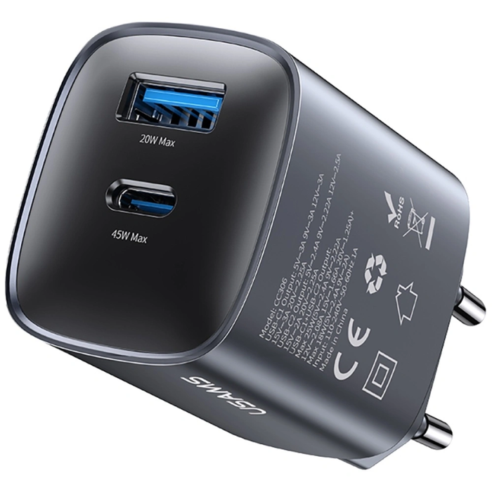 USAMS CC290 T66 45W GaN USB-A, USB-C wall charger tarnish