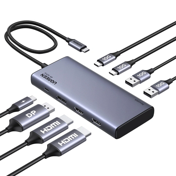 UGREEN CM639 HUB USB-C / 2xHDMI 4K60Hz, DisplayPort, 2xUSB-A, 2xUSB-C 3.2 10Gbps, USB-C PD 100W