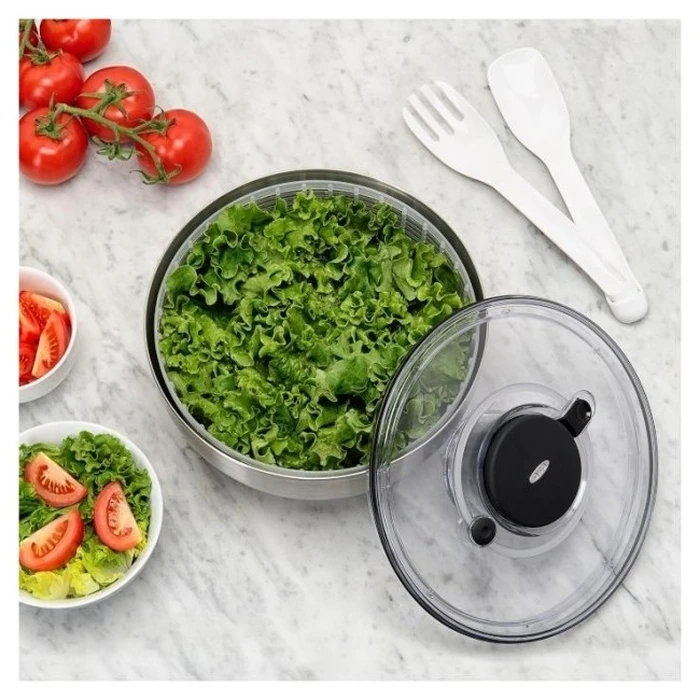 OXO Steel Salad Spinner 6.2L (Model O-1071497) - Silver/White