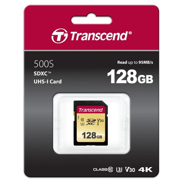 Κάρτα Μνήμης SDXC 128GB Transcend 500S Class 10 UHS-I U3 V30