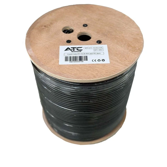 Καλώδιο Κεραίας ATC Στροφείο RF ATC-723 RG6 300μ PET Μαύρο