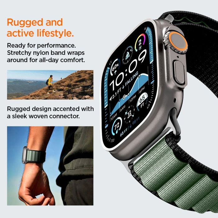 Spigen WBF1 Band Apple Watch 6/7/8/9/10/SE/Ultra 1/2 44/45/46/49mm Black/green
