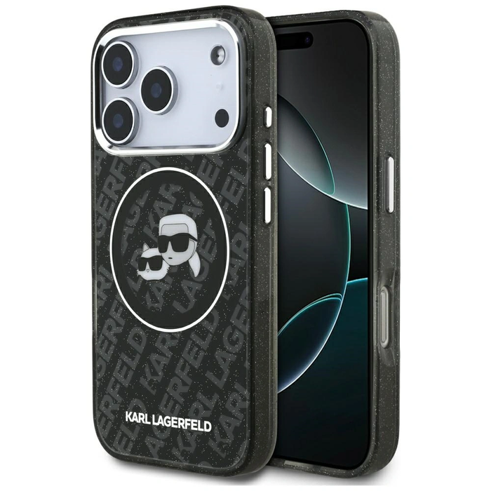 Karl Lagerfeld IML Glitter Karl & Choupette Heads Logo MagSafe Apple iPhone 17 Pro black