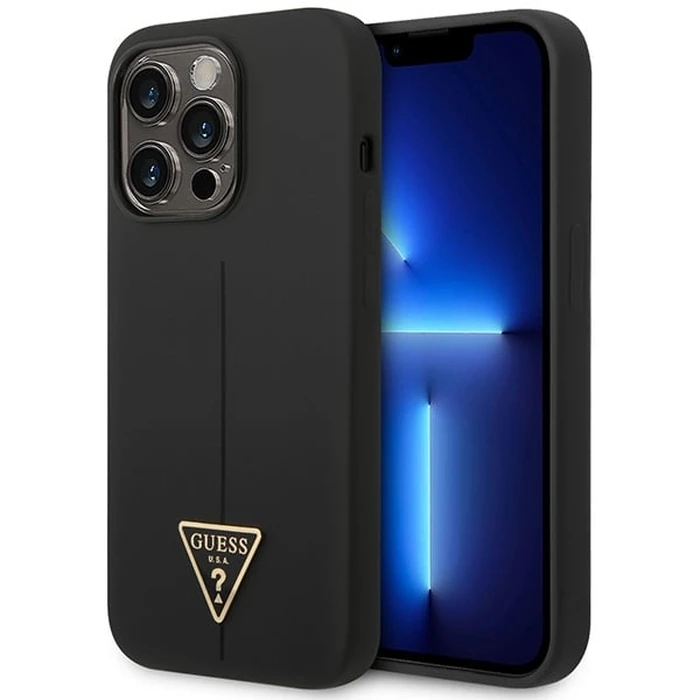 [CR] Guess GUHCP14XSLTGK Apple iPhone 14 Pro Max black hardcase Silicone Triangle