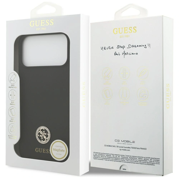 Etui Guess Silicone Logo Strass 4G MagSafe for Apple iPhone 17 Pro Max black