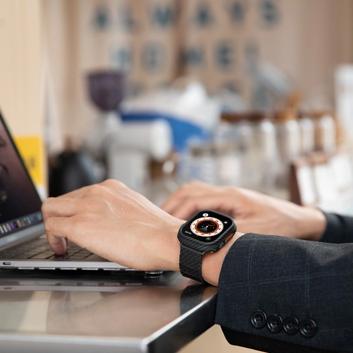 PITAKA Carbon Fiber Modern Apple Watch 1/2/3/4/5/6/7/8/9/10/11/SE/SE 3/Ultra/Ultra 2/Ultra 3 black grey