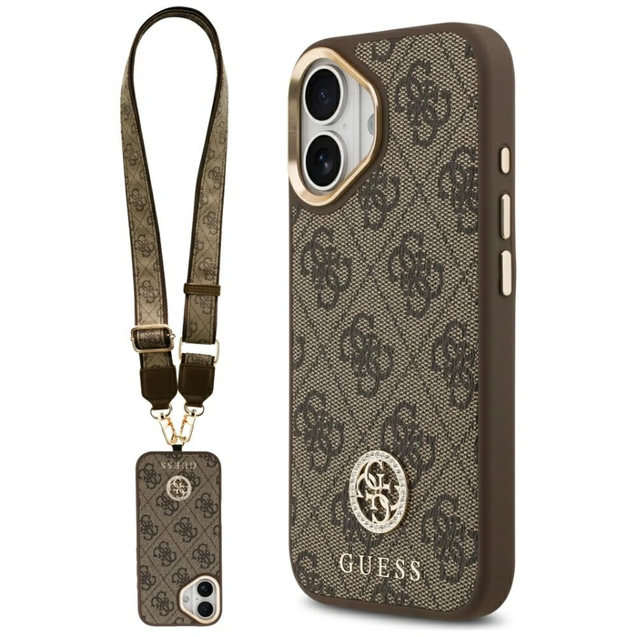 Guess 4G Strass Logo & Big Strap Metal Buttons MagSafe Apple iPhone 17 brown
