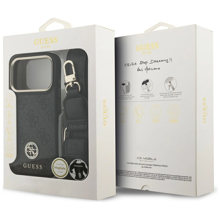 Guess 4G Strass Logo & Big Strap Metal Buttons MagSafe Apple iPhone 17 Pro black