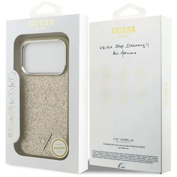 Guess Glitter Triangle Logo MagSafe Apple iPhone 17 Pro gold