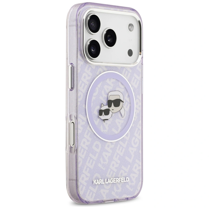 Karl Lagerfeld IML Glitter Karl & Choupette Heads Logo MagSafe Apple iPhone 17 Pro purple