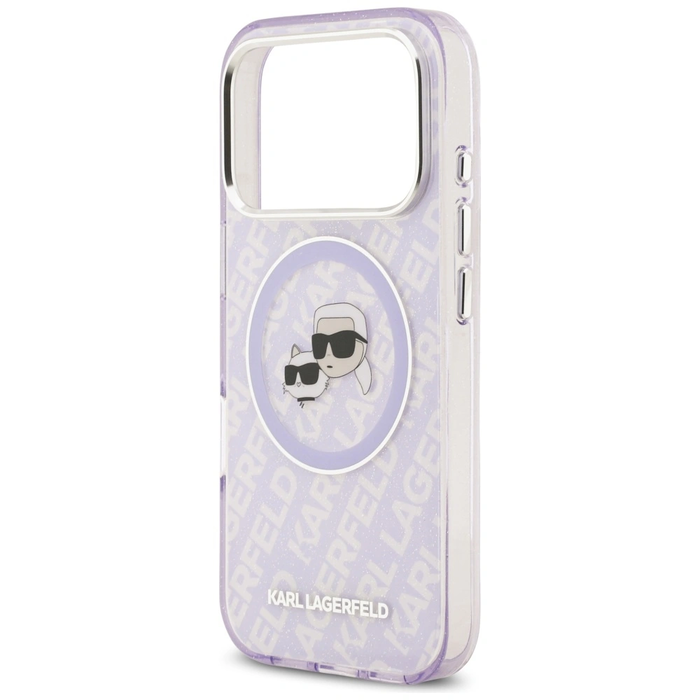 Karl Lagerfeld IML Glitter Karl & Choupette Heads Logo MagSafe Apple iPhone 17 Pro purple