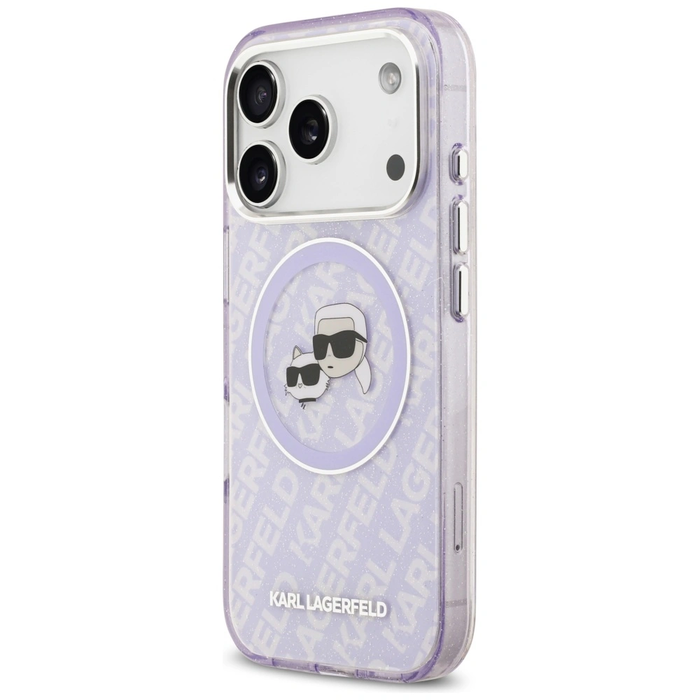 Karl Lagerfeld IML Glitter Karl & Choupette Heads Logo MagSafe Apple iPhone 17 Pro Max purple