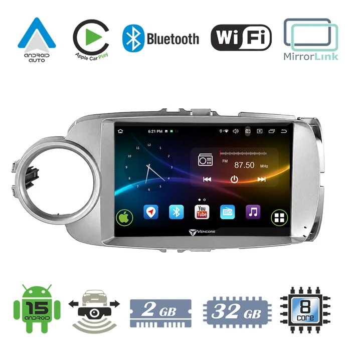 VenCore 3236-10007-0635S - Οθόνη Multimedia Android 15 9" για Toyota Yaris 2012-2015 (Ασημί)