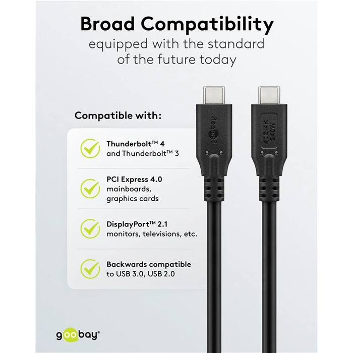 Καλώδιο USB-C Goobay 74183, USB4, 240W, 40Gbps, 8K/60Hz, 1m, Μαύρο