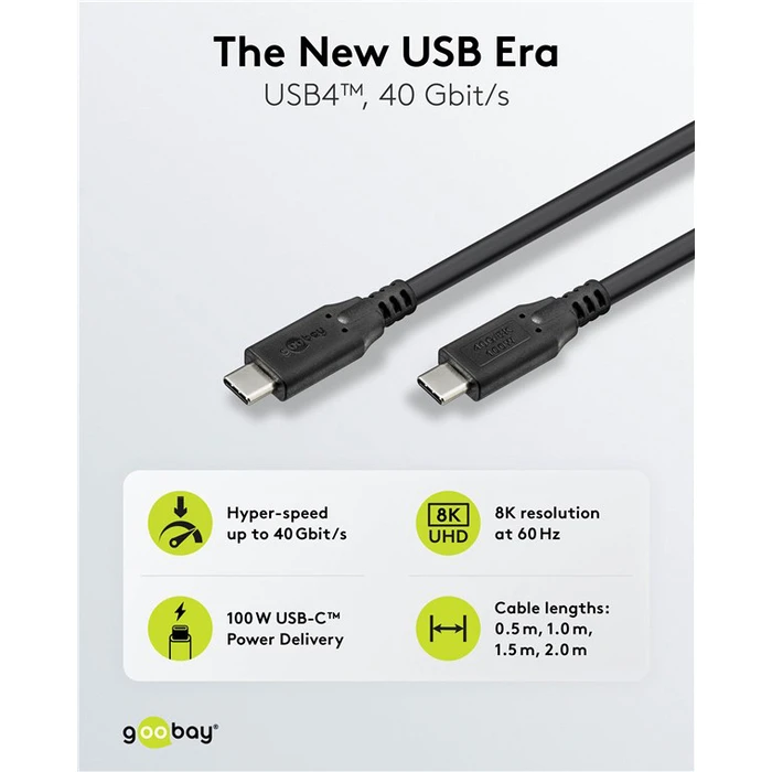 Καλώδιο USB-C Goobay 74193, USB4, 100W, 40Gbps, 8K/60Hz, 2m, Μαύρο