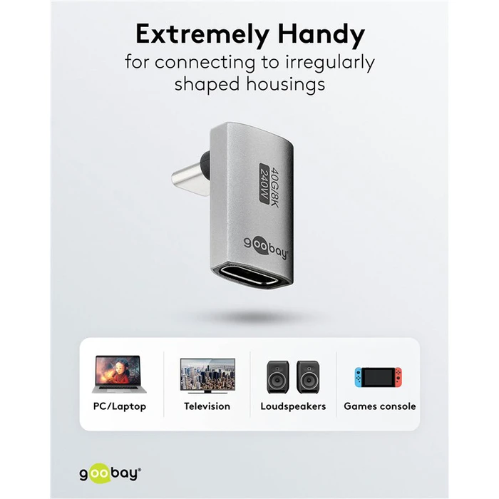 Αντάπτορας USB-C Goobay 74442, Γωνιακός 90°, Usb4, 240W, 40Gbps, 8K, Γκρι