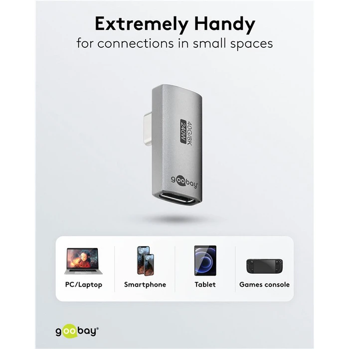 Αντάπτορας USB-C Goobay 74443, Γωνιακός 90°, Usb4, 240W, 40Gbps, 8K, Γκρι