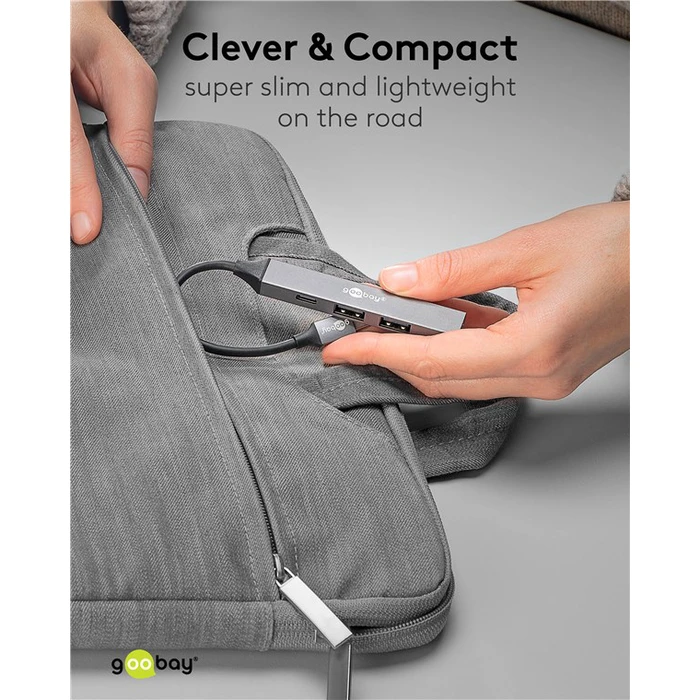 USB Hub Goobay 74459, 4x θυρών, USB 3.2, 5Gbps, USB-C σύνδεση, γκρι