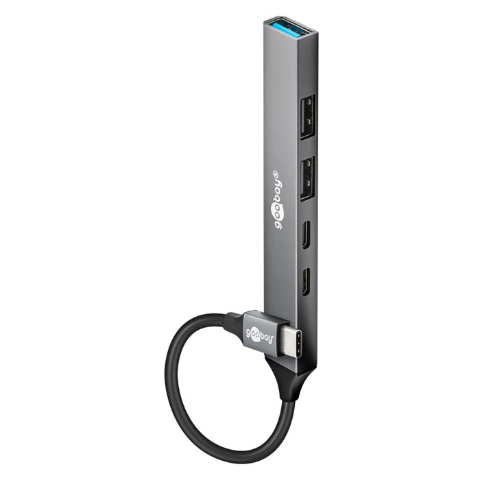 USB Hub Goobay 74460, 5x θυρών, USB 3.2, 5Gbps, 100W, USB-C σύνδεση, γκρι