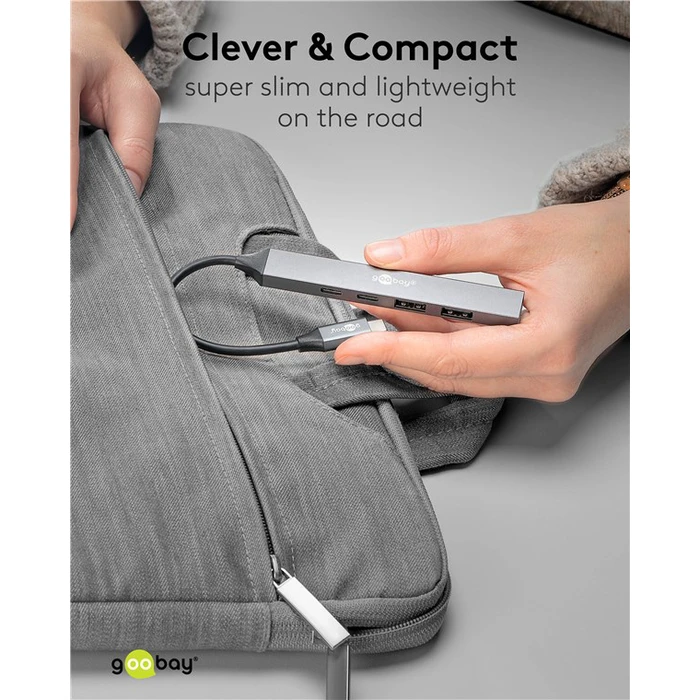 USB Hub Goobay 74460, 5x θυρών, USB 3.2, 5Gbps, 100W, USB-C σύνδεση, γκρι