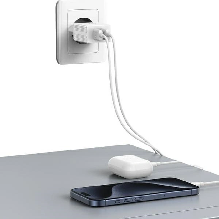 USAMS 2xUSB-A 18W Wall Charger + USB-A / Lightning Fast Charging Cable White