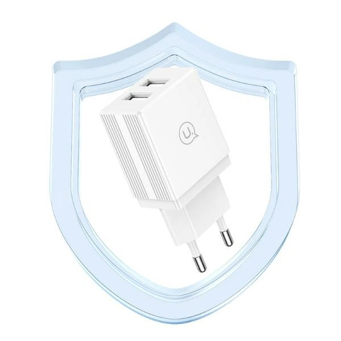 USAMS 2xUSB-A 18W Wall Charger + USB-A / Lightning Fast Charging Cable White