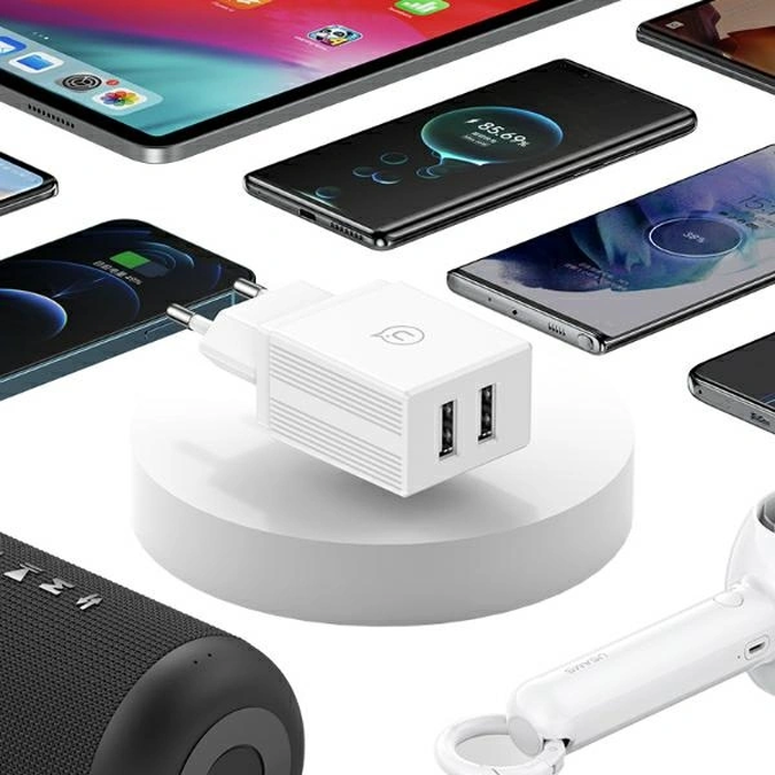 USAMS 2xUSB-A 18W Wall Charger + USB-A / Lightning Fast Charging Cable White
