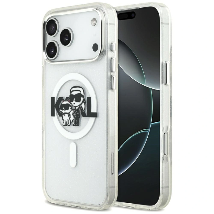 Karl Lagerfeld IML Glitter Karl & Choupette Sketch Logo MagSafe Apple iPhone 17 Pro Max clear