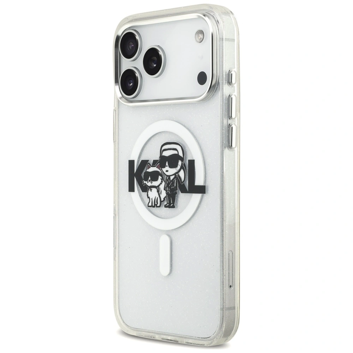 Karl Lagerfeld IML Glitter Karl & Choupette Sketch Logo MagSafe Apple iPhone 17 Pro Max clear