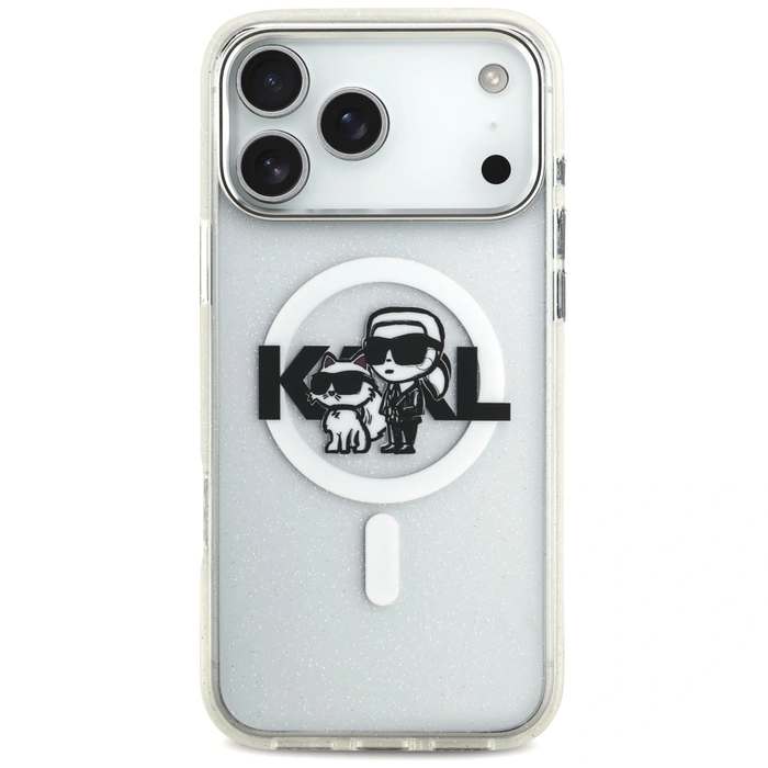 Karl Lagerfeld IML Glitter Karl & Choupette Sketch Logo MagSafe Apple iPhone 17 Pro Max clear